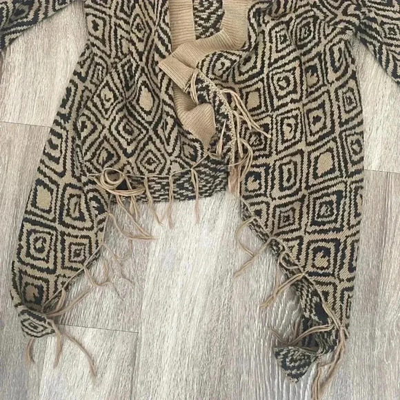 Womens Faded Glory Brown and Black Fringe Cardigan - M - Picture 3 of 6
